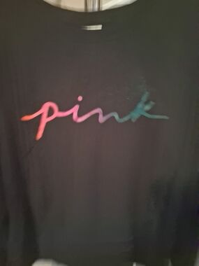 PINK Victoria's Secret Black Long Sleeve Tee with Rainbow Script